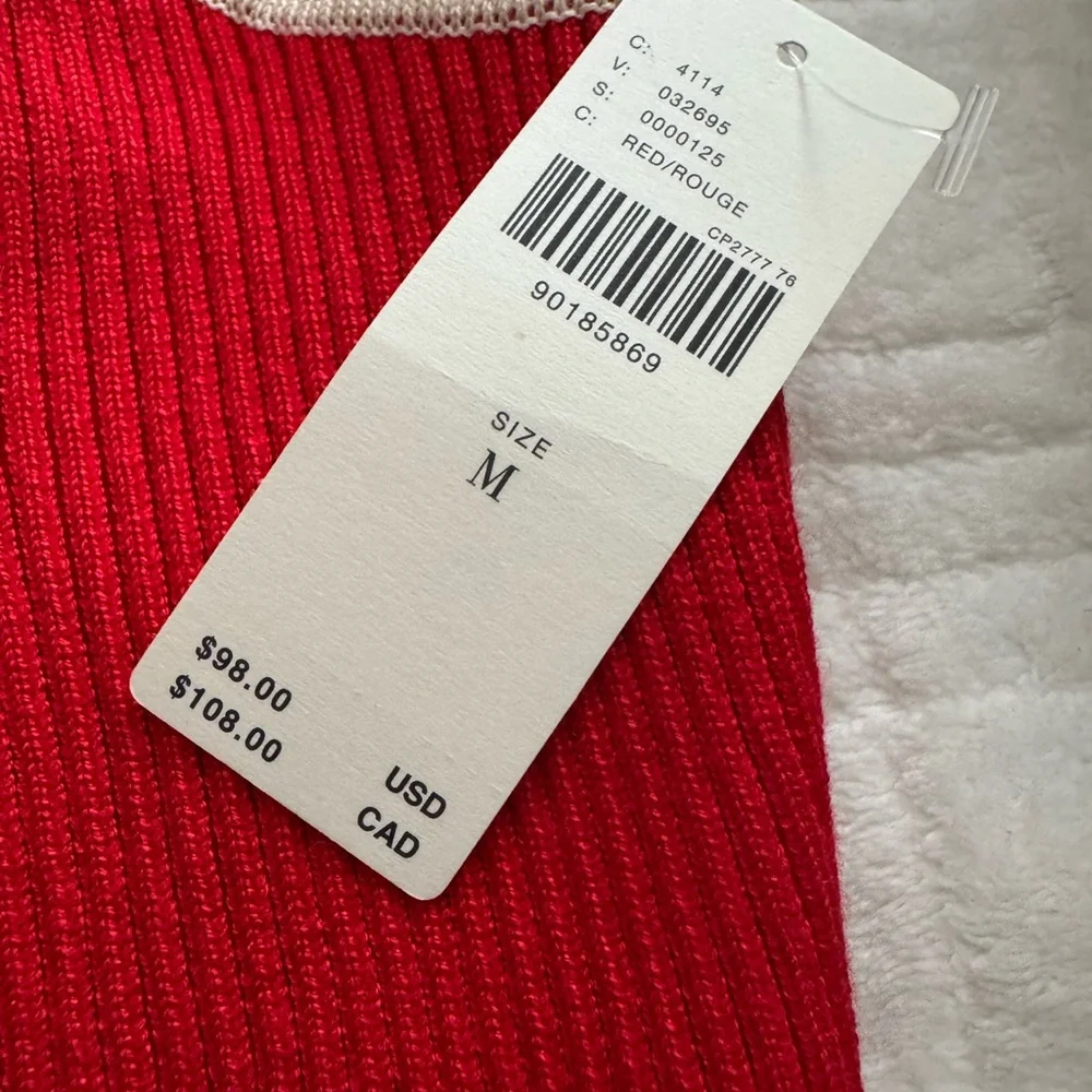 Anthropologie Red Button-Front Tank with White Trim - Picture 3 of 5